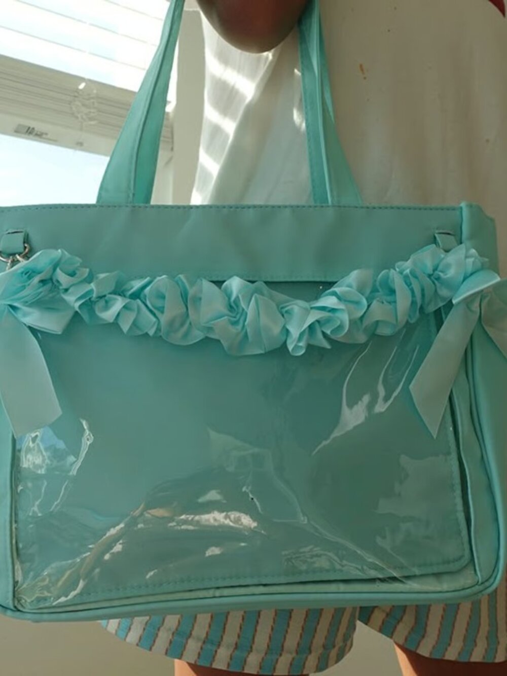 GREEN Y2K Kawaii Tote Ita Bag with Insert, Large Cute Shoulder Itabag, Pin bags.